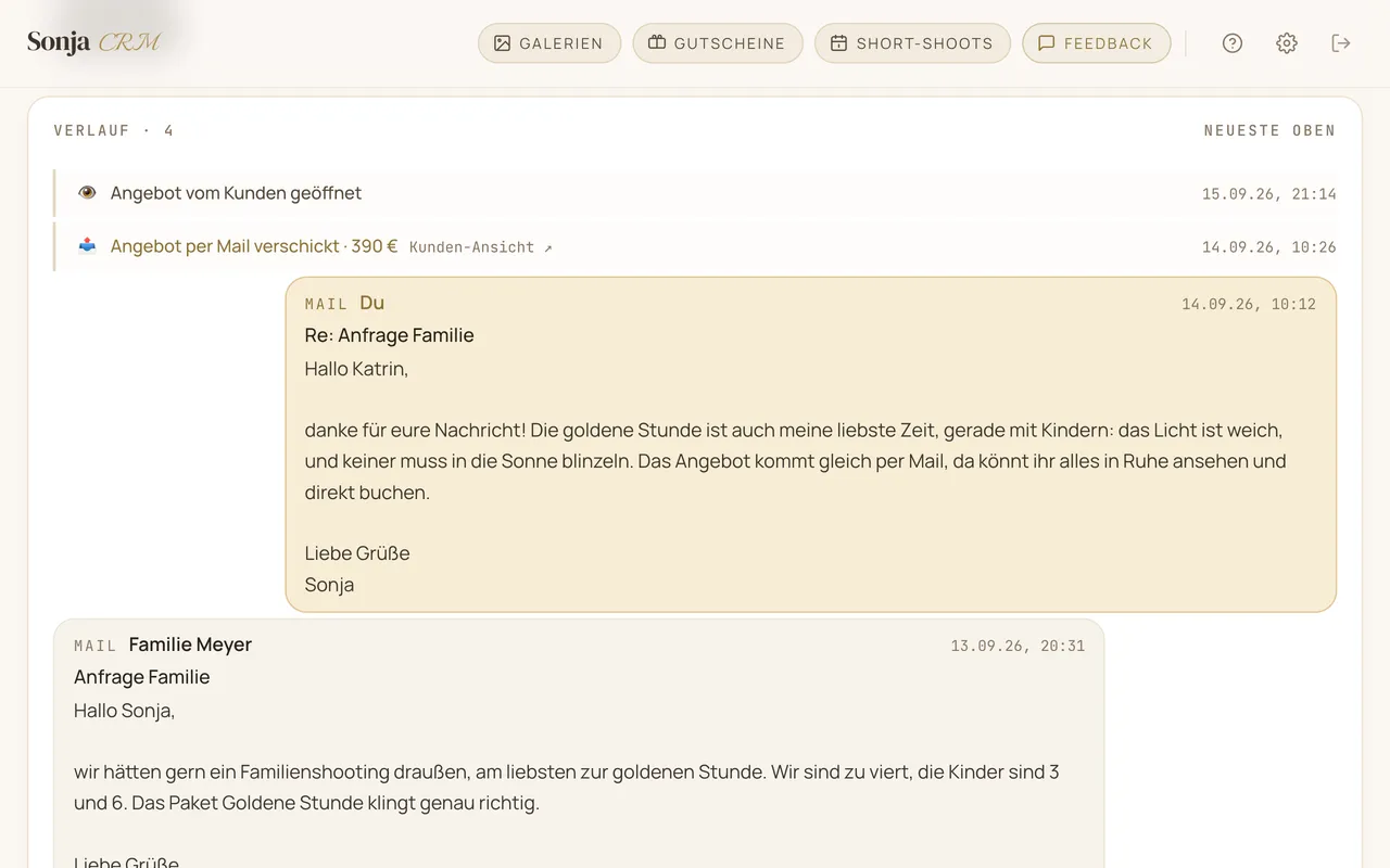 Verlauf einer Anfrage mit Nachrichten in beide Richtungen und den Ereignissen am Angebot